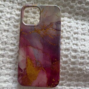 Purple Pink Gold Marble Swirl Glossy Protective Hard Shell Abstract Phone Case